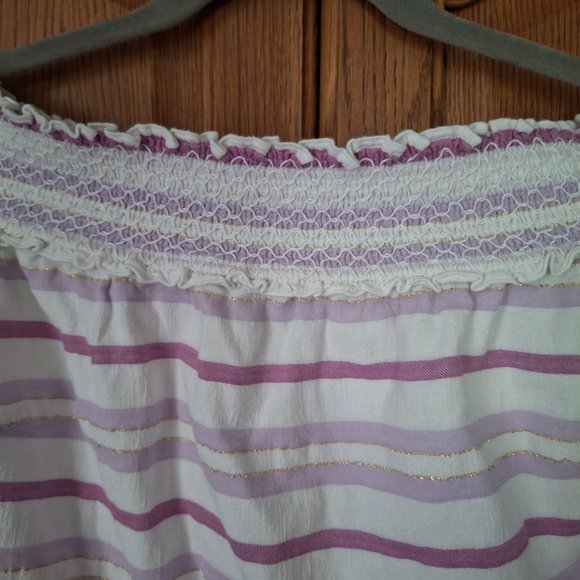 Lane Bryant Striped Smocked Off the Shoulder Top Size-10/12 - Picture 3 of 11